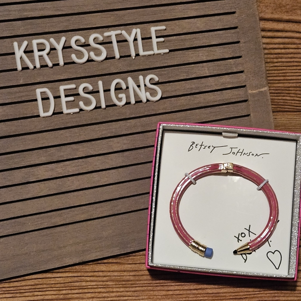 Betsey Johnson Pencil Bangle Bracelet Pink Teacher School